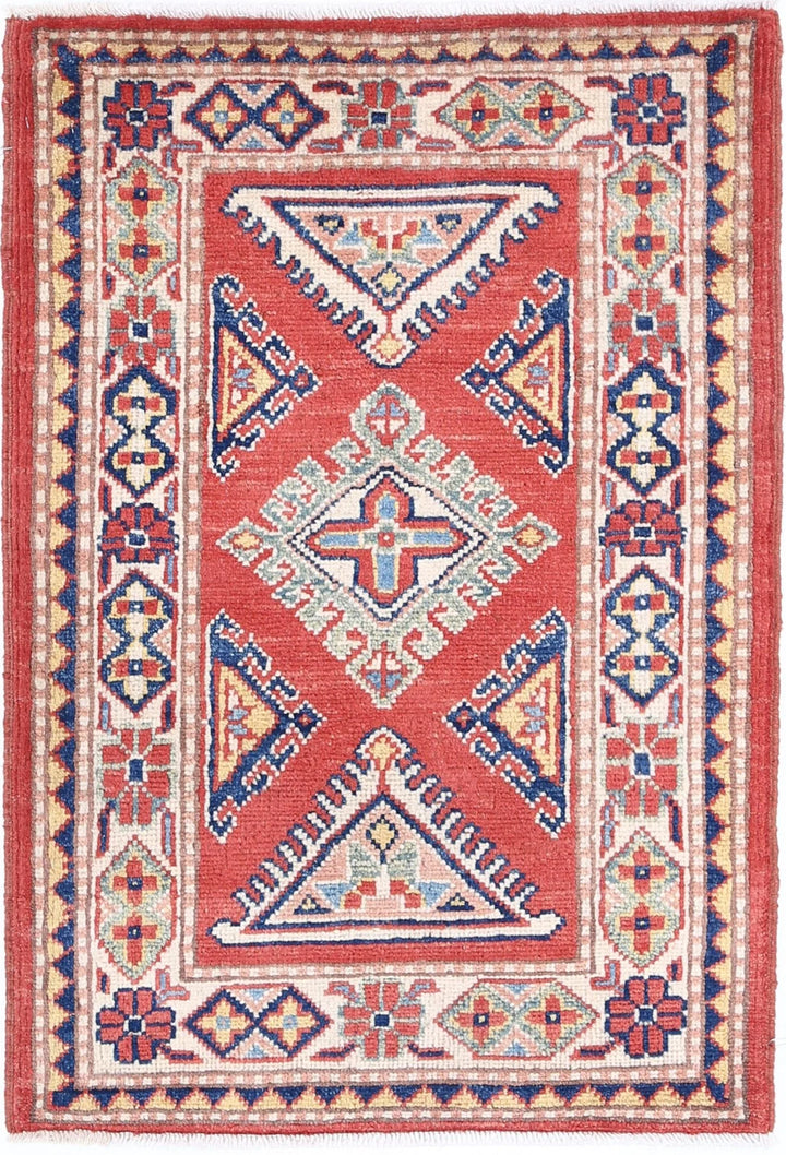 Afghan Kazak Rug 2' 1" x 3' 1" Hand-Knotted | No. AT28209