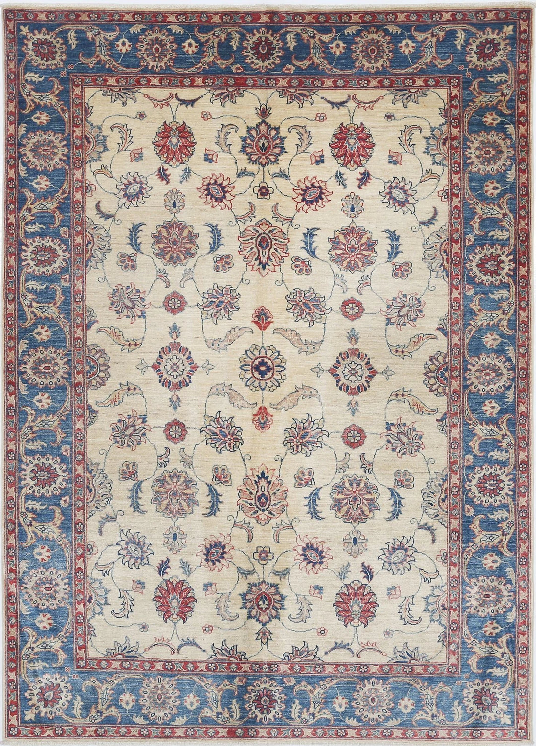 Ivory Afghan Ziegler Rug 5'8" x 7'10" Hand-Knotted | No. AT28307