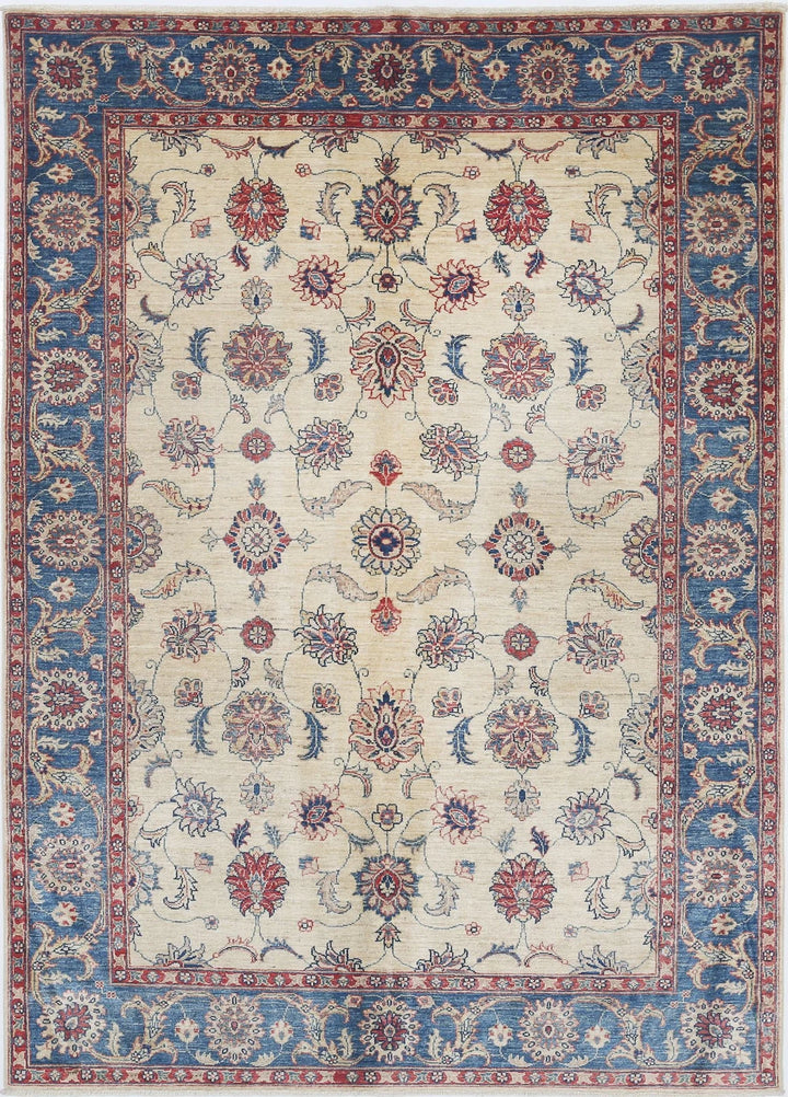 Ivory Afghan Ziegler Rug 5'8" x 7'10" Hand-Knotted | No. AT28307