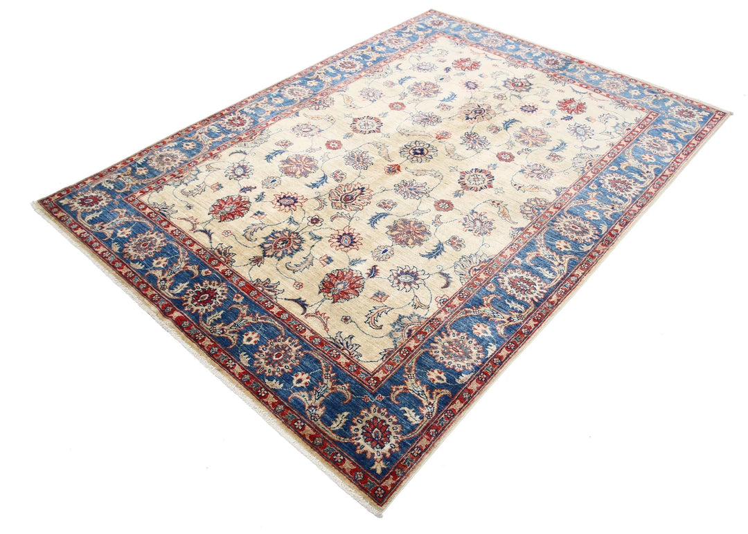 Ivory Afghan Ziegler Rug 5'8" x 7'10" Hand-Knotted | No. AT28307