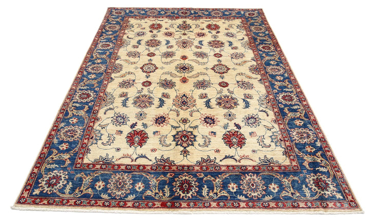 Ivory Afghan Ziegler Rug 5'8" x 7'10" Hand-Knotted | No. AT28307