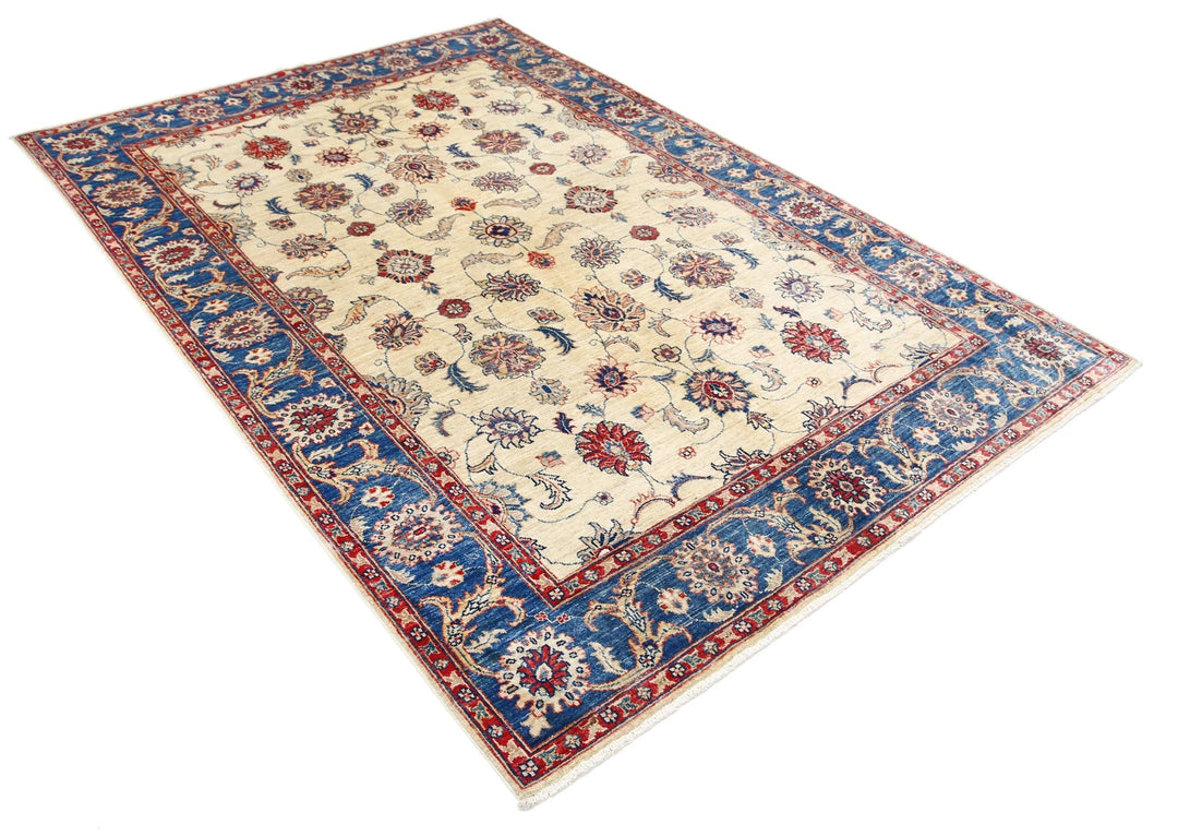 Ivory Afghan Ziegler Rug 5'8" x 7'10" Hand-Knotted | No. AT28307