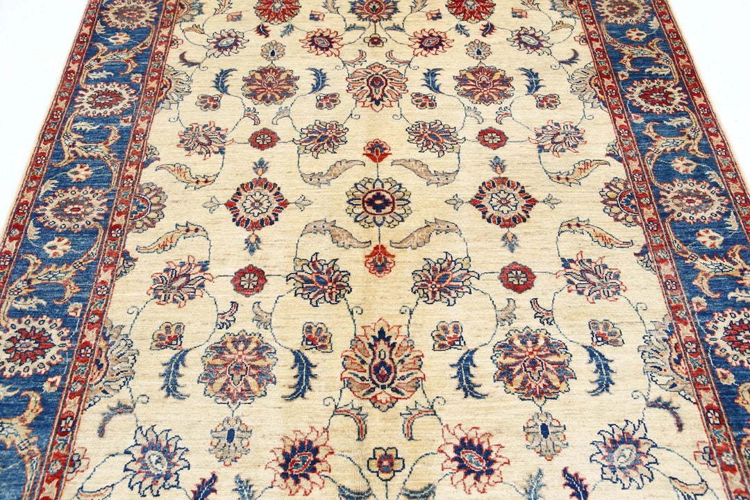 Ivory Afghan Ziegler Rug 5'8" x 7'10" Hand-Knotted | No. AT28307