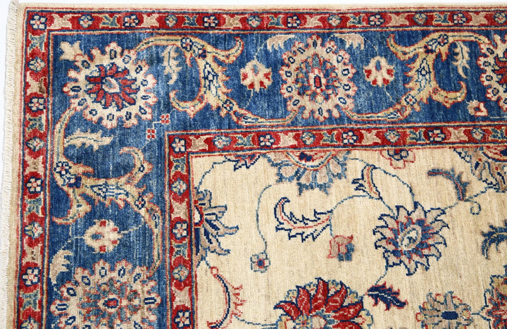 Ivory Afghan Ziegler Rug 5'8" x 7'10" Hand-Knotted | No. AT28307
