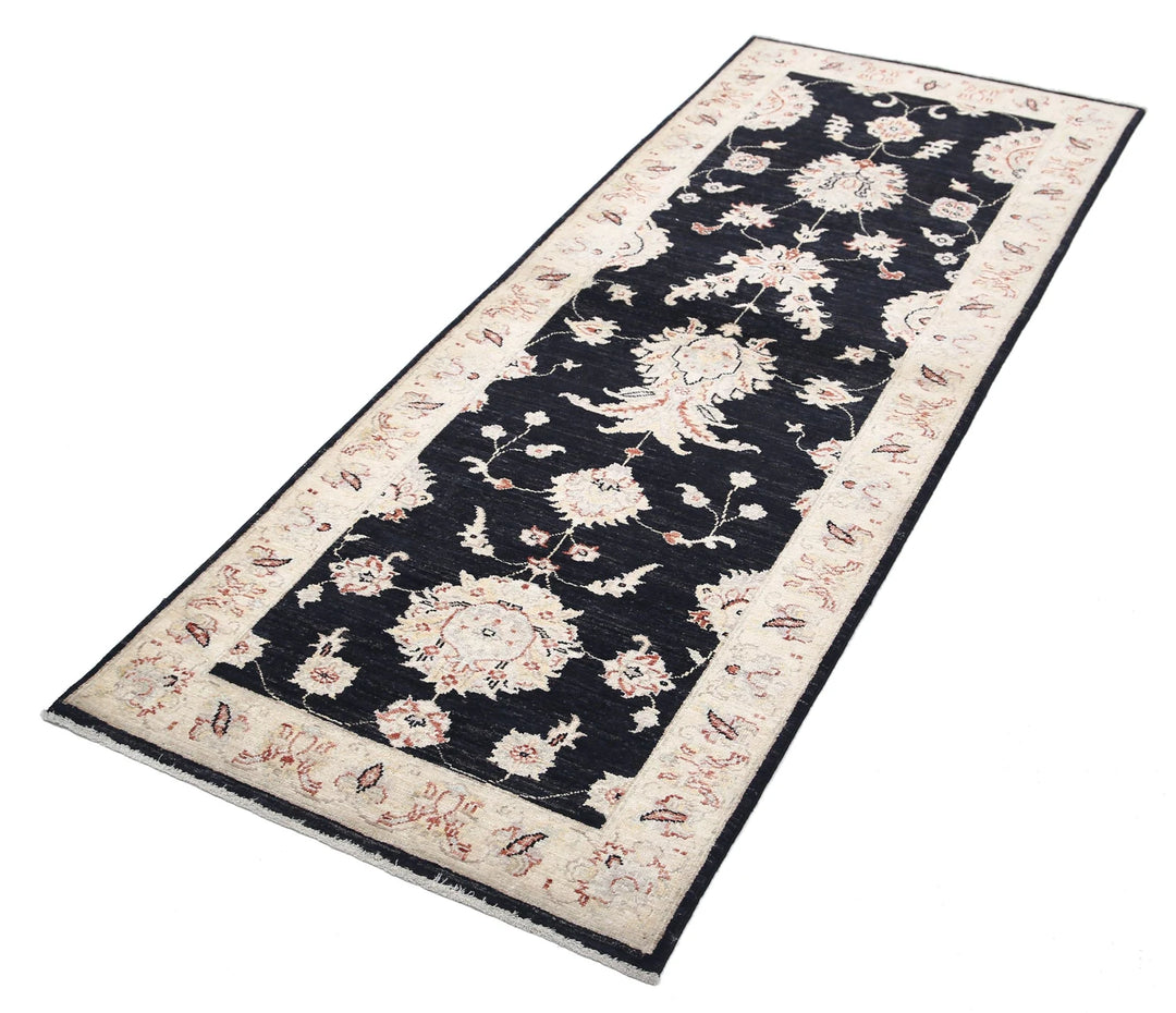 Black Afghan Ziegler Rug 2' 6" x 6' 9" Hand-Knotted | No. AT28347