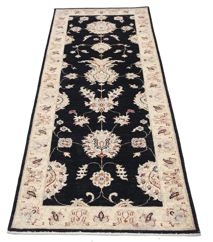 Black Afghan Ziegler Rug 2' 6" x 6' 9" Hand-Knotted | No. AT28347