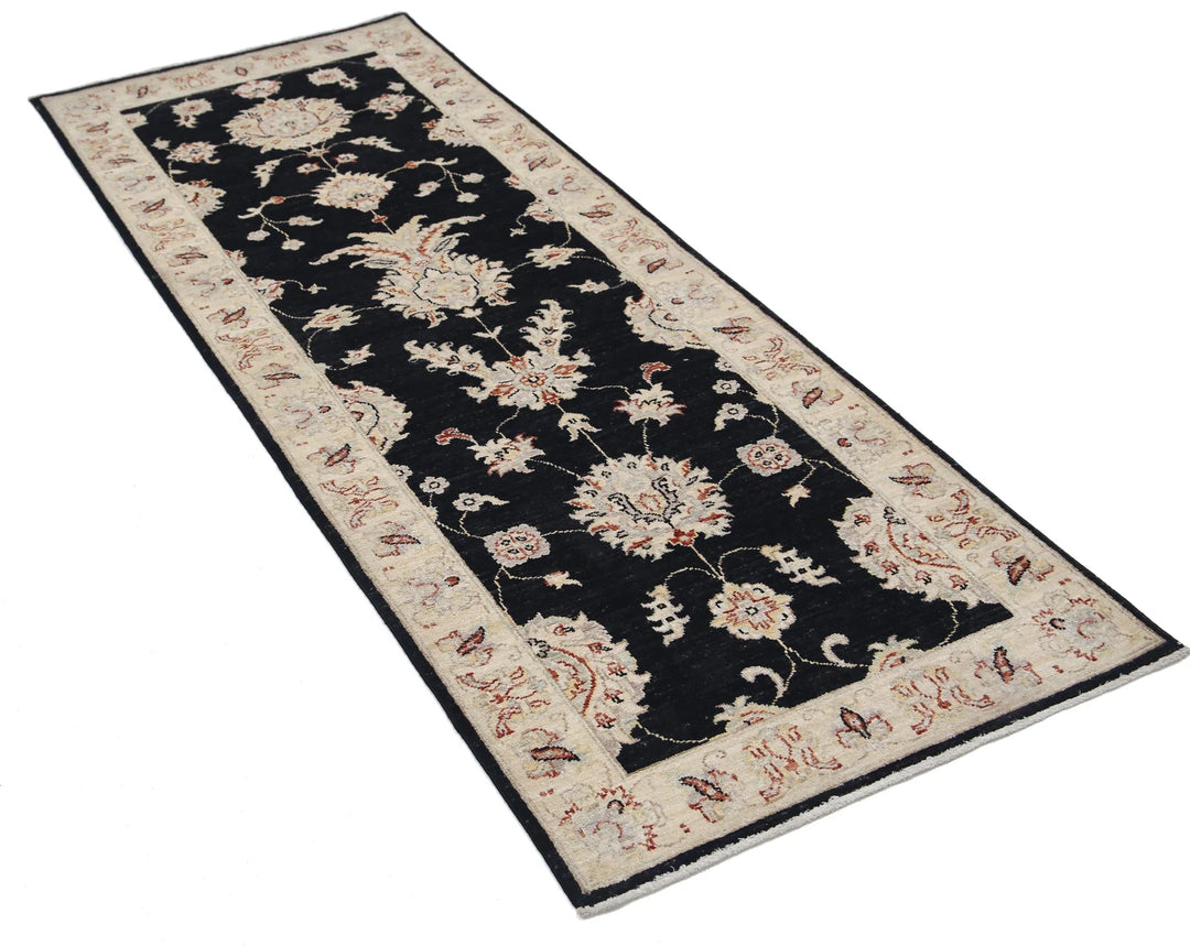 Black Afghan Ziegler Rug 2' 6" x 6' 9" Hand-Knotted | No. AT28347