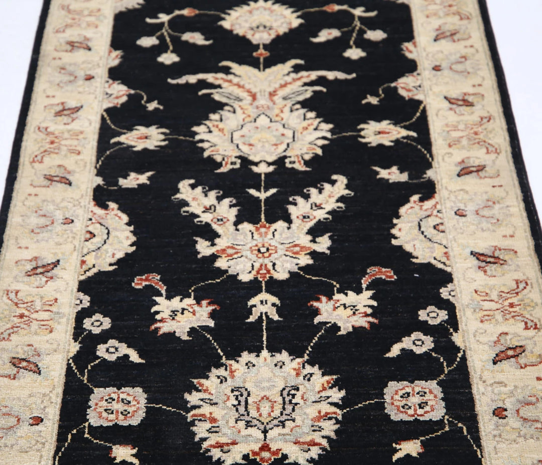 Black Afghan Ziegler Rug 2' 6" x 6' 9" Hand-Knotted | No. AT28347