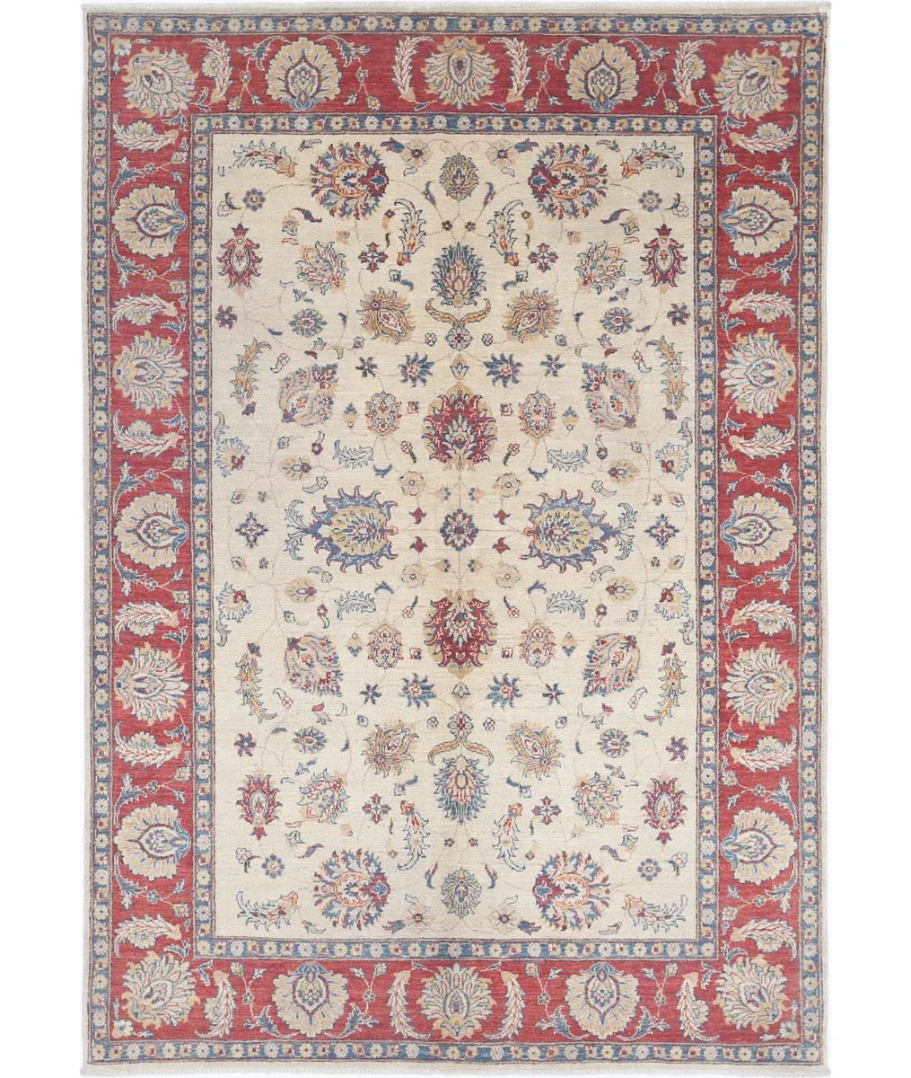 Ivory Afghan Ziegler Rug 5' 5" x 7' 11" Hand-Knotted | No. AT283894