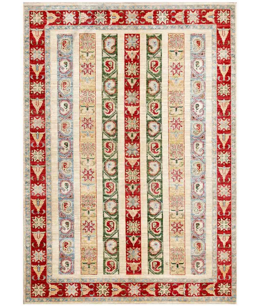 Ivory Afghan Oriental Rug 5' 6" x 7' 8" Hand-Knotted | No. AT28479