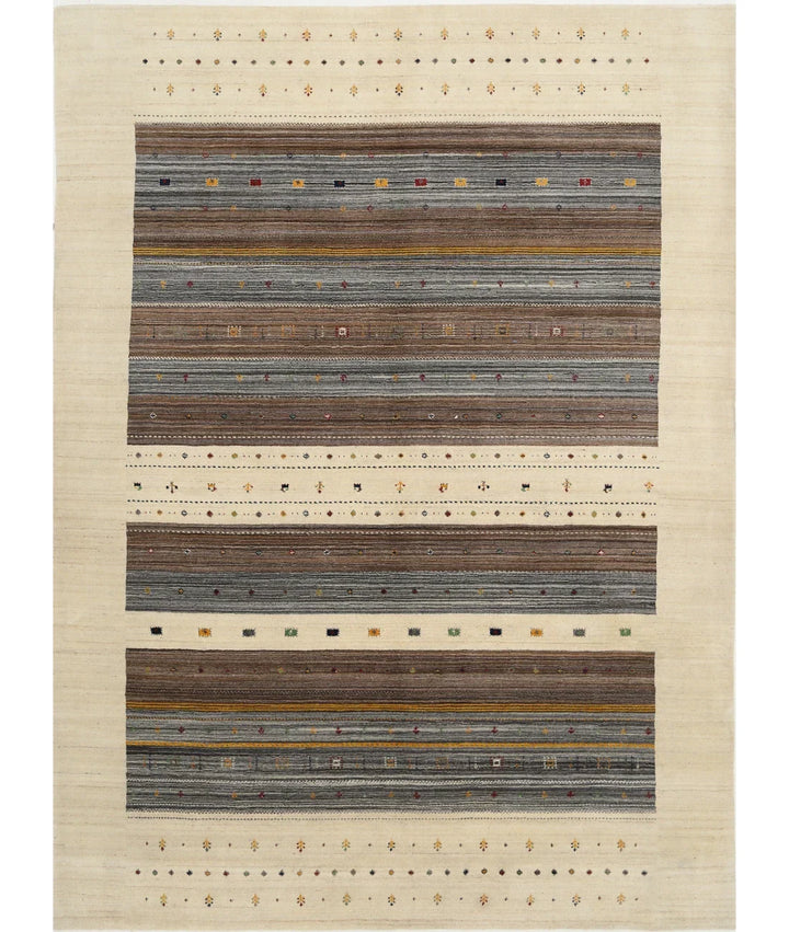 Ivory Indian Oriental Rug 8' 4" x 11' 5" Hand-Knotted | No. AT28500