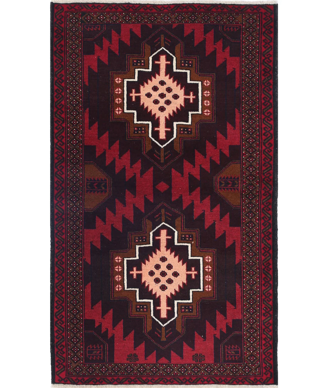 Red Afghan Tribal Rug 2' 8" x 4' 6" Hand-Knotted | No. AT28636