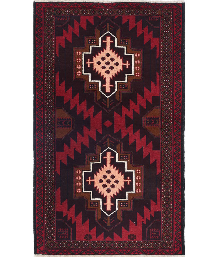 Red Afghan Tribal Rug 2' 8" x 4' 6" Hand-Knotted | No. AT28636