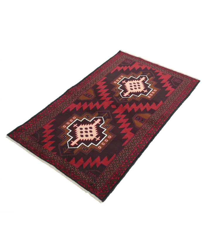 Red Afghan Tribal Rug 2' 8" x 4' 6" Hand-Knotted | No. AT28636