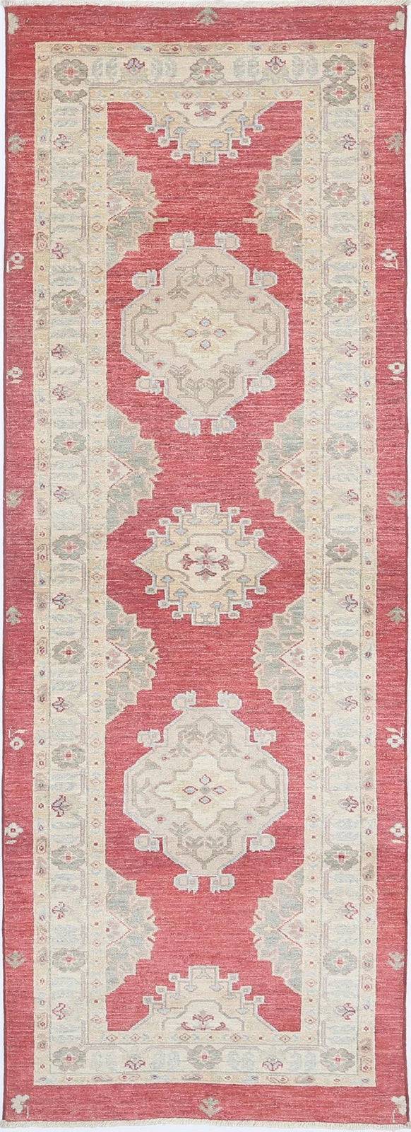 Red Afghan Oriental Rug 2'7" x 7'7" Hand-Knotted