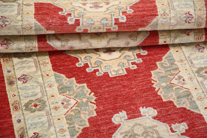 Red Afghan Oriental Rug 2'7" x 7'7" Hand-Knotted detail