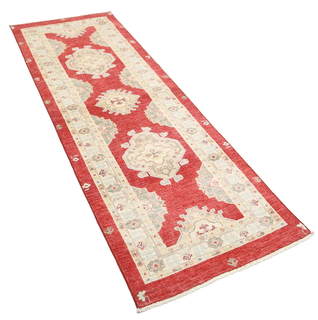 Red Afghan Oriental Rug 2'7" x 7'7" Hand-Knotted border