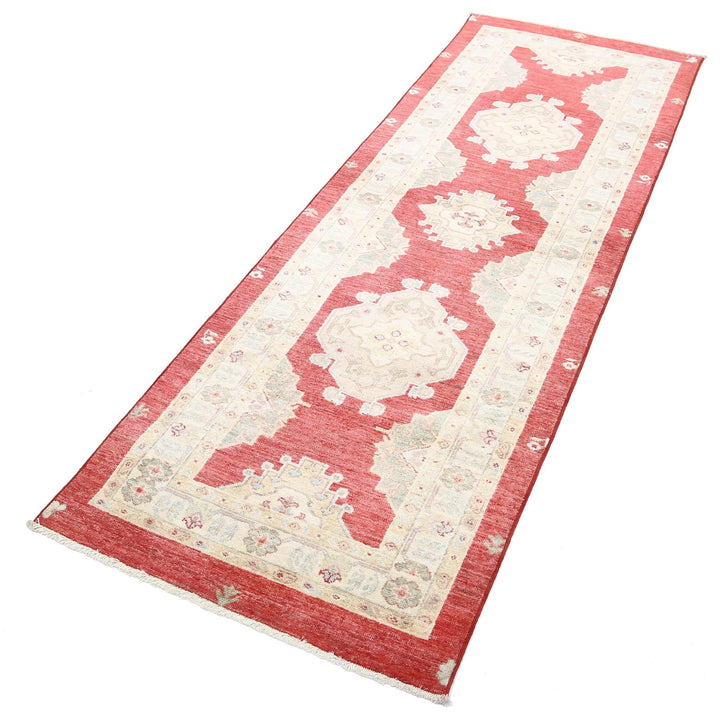 Red Afghan Oriental Rug 2'7" x 7'7" Hand-Knotted texture