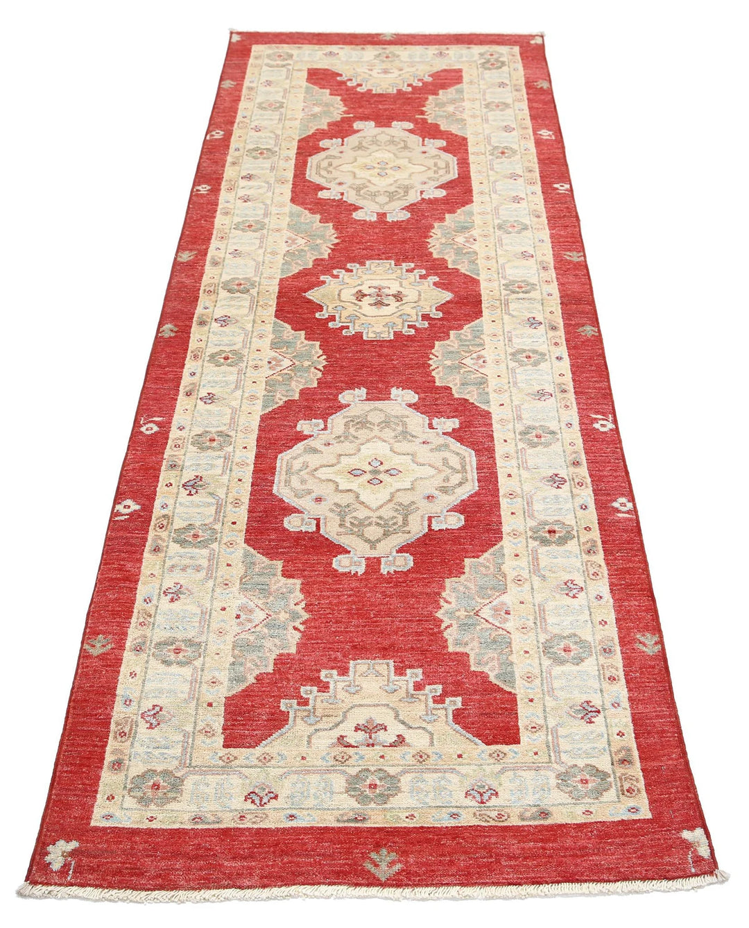 Red Afghan Oriental Rug 2'7" x 7'7" Hand-Knotted reverse