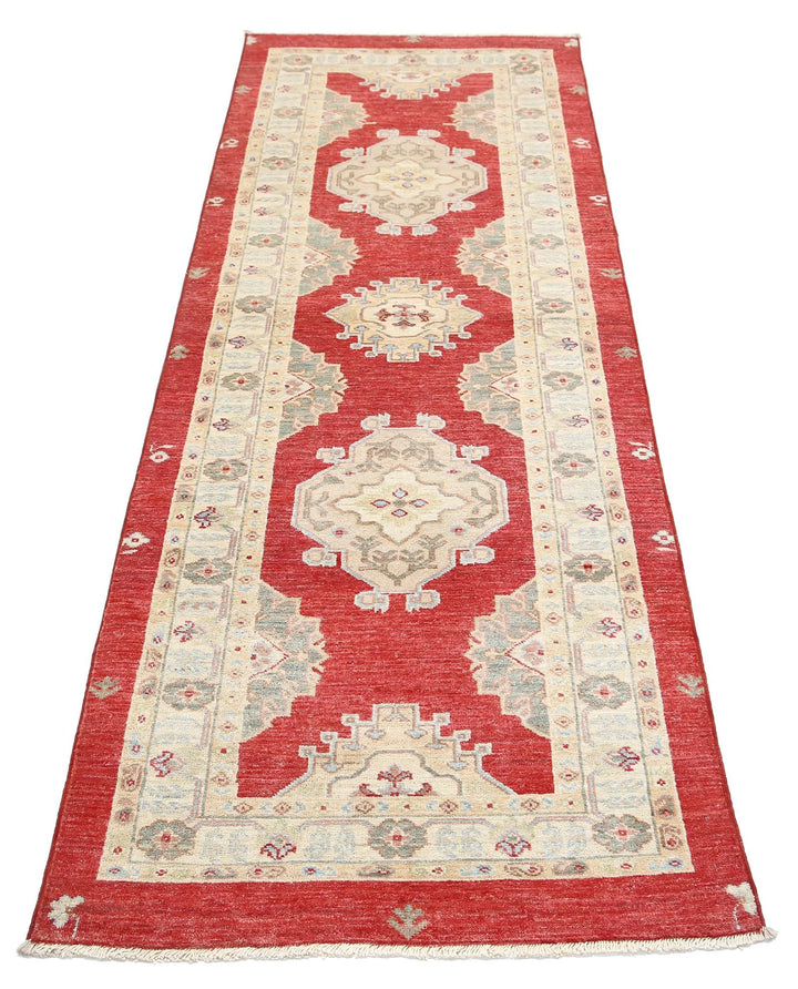 Red Afghan Oriental Rug 2'7" x 7'7" Hand-Knotted reverse