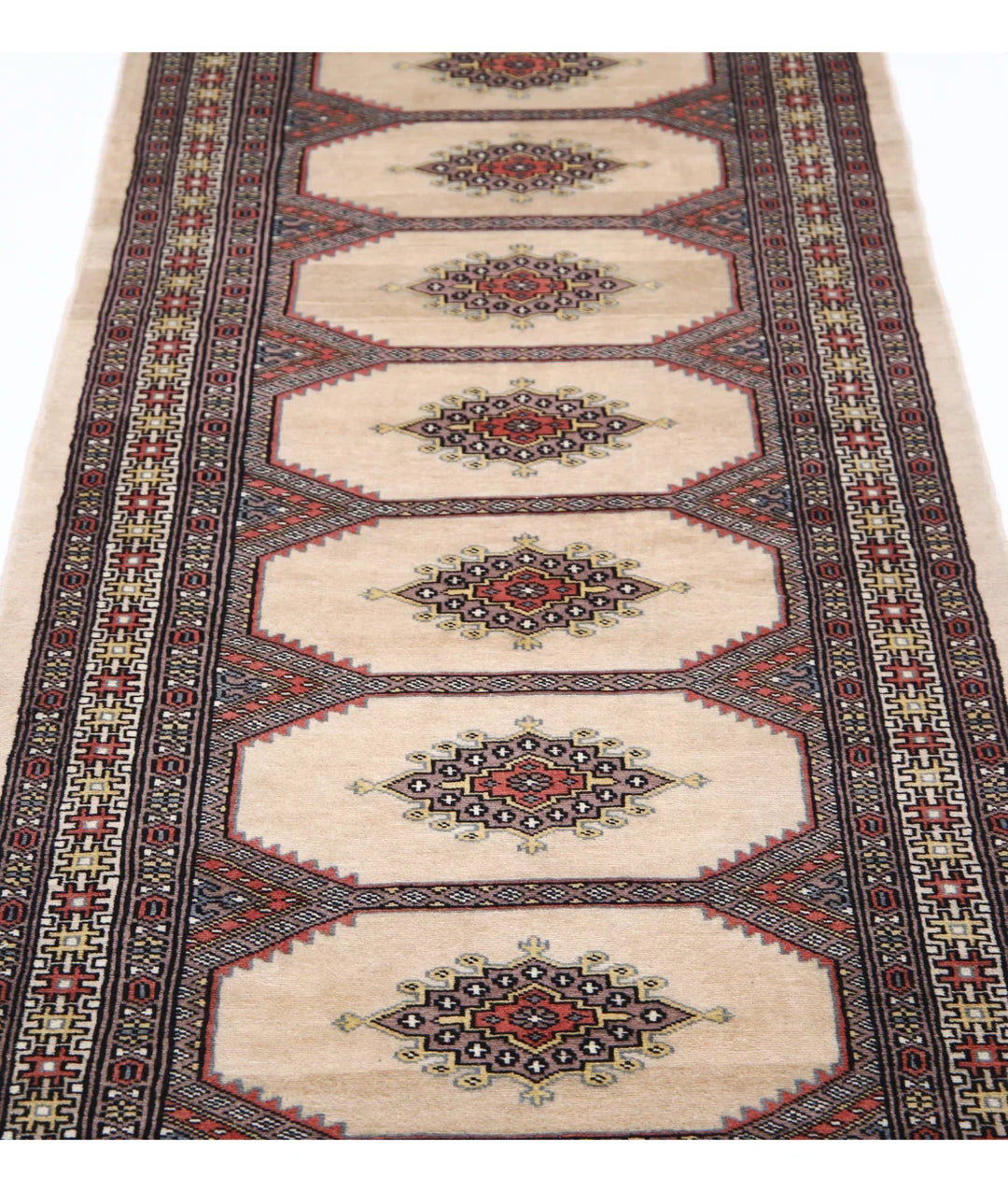 Ivory Pakistani Bokhara Rug 2' 7" x 9' 10" Hand-Knotted | No. AT28881