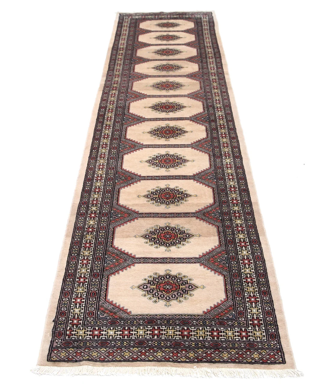 Ivory Pakistani Bokhara Rug 2' 7" x 9' 10" Hand-Knotted | No. AT28881
