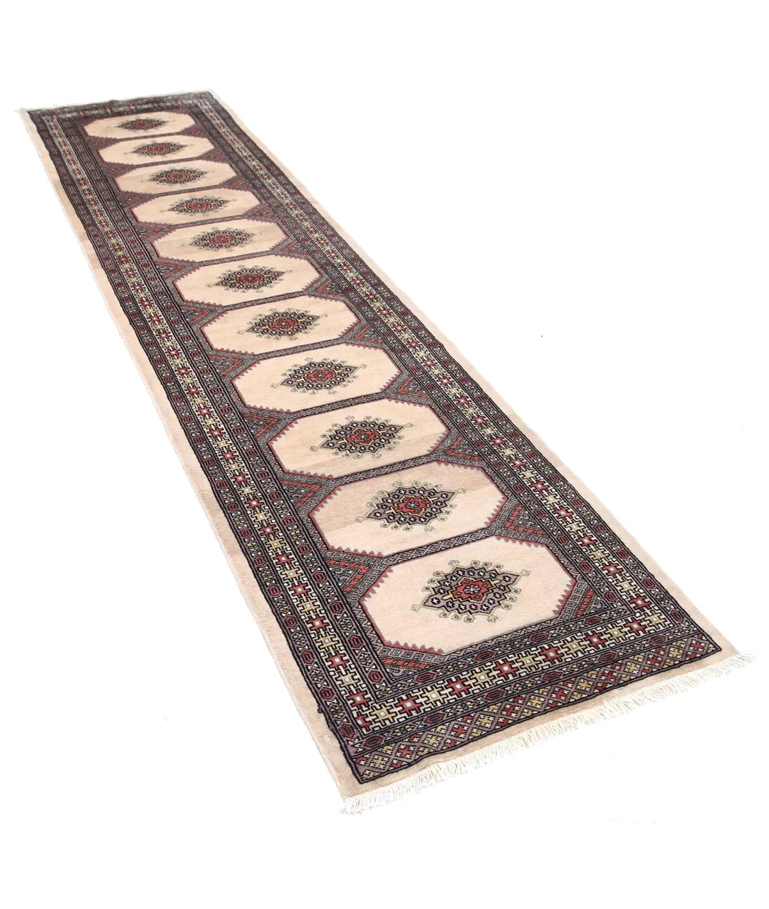 Ivory Pakistani Bokhara Rug 2' 7" x 9' 10" Hand-Knotted | No. AT28881