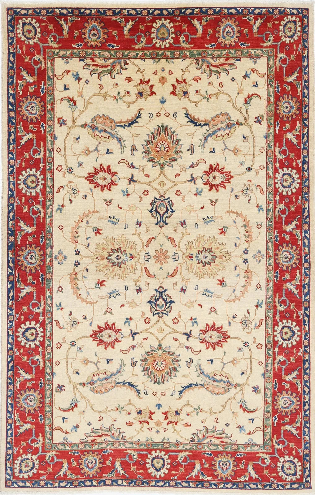 Beige Afghan Ziegler Rug 6'5" x 10'0" Hand-Knotted | No. AT28886