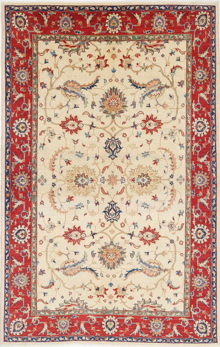 Beige Afghan Ziegler Rug 6'5" x 10'0" Hand-Knotted | No. AT28886