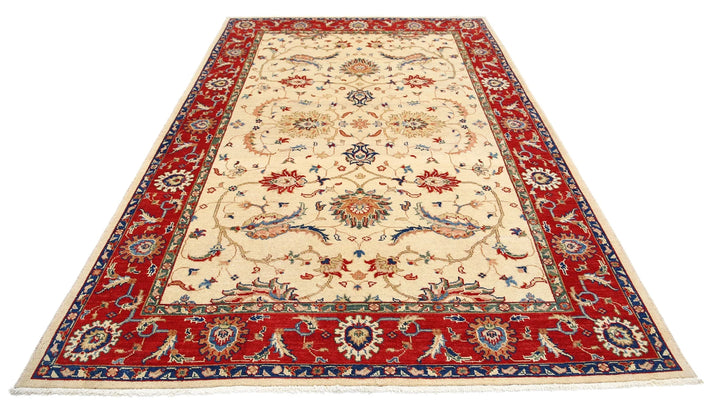Beige Afghan Ziegler Rug 6'5" x 10'0" Hand-Knotted | No. AT28886