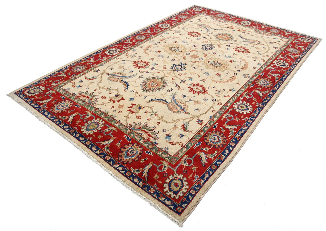 Beige Afghan Ziegler Rug 6'5" x 10'0" Hand-Knotted | No. AT28886
