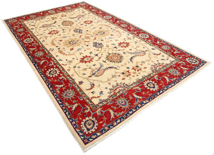 Beige Afghan Ziegler Rug 6'5" x 10'0" Hand-Knotted | No. AT28886