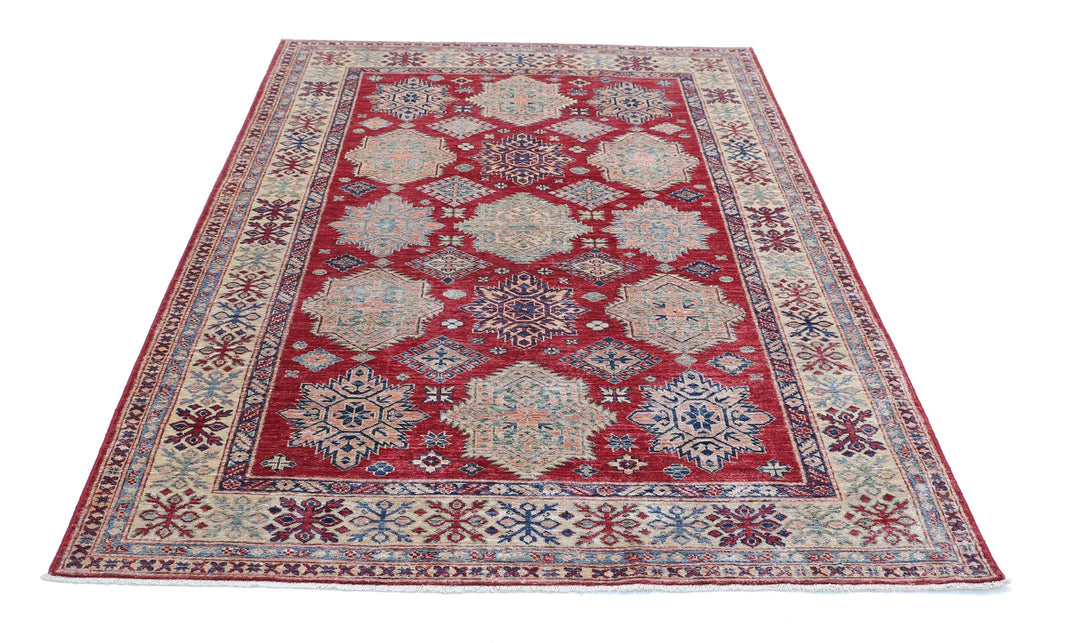 Afghan Royal Kazak Rug 5' 3" x 7' 6" Hand-Knotted | No. AT28925