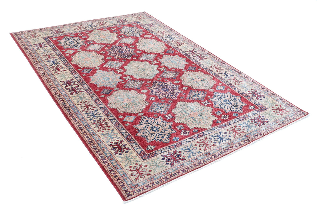 Afghan Royal Kazak Rug 5' 3" x 7' 6" Hand-Knotted | No. AT28925