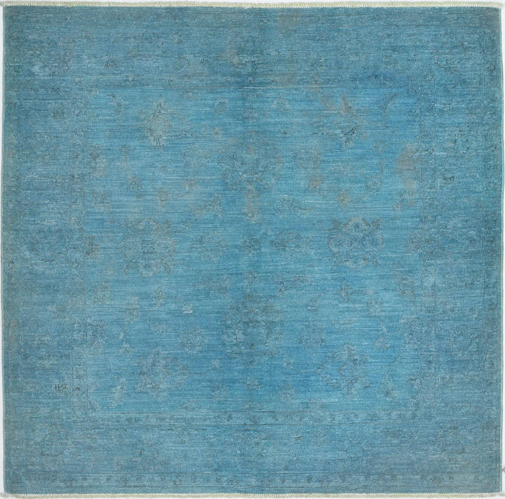Blue Afghan Overdye Rug 5' 0" x 5' 2" Hand-Knotted | No. AT28995