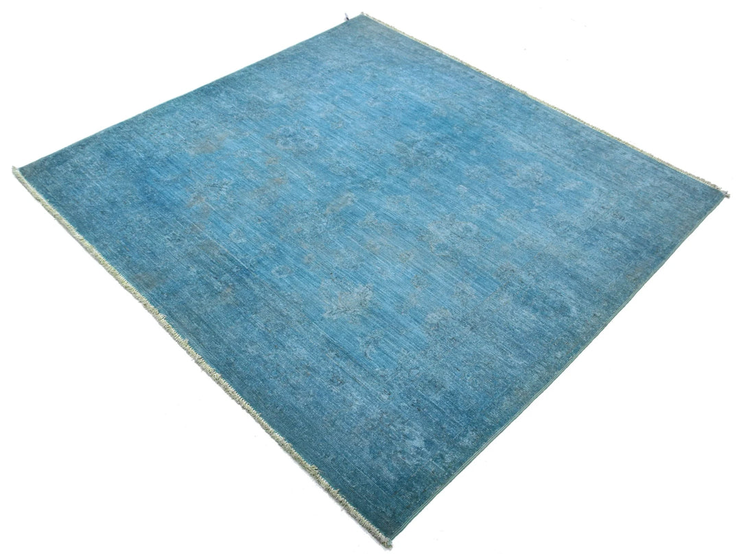 Blue Afghan Overdye Rug 5' 0" x 5' 2" Hand-Knotted | No. AT28995