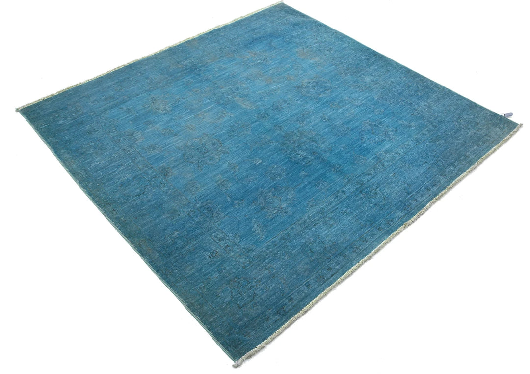 Blue Afghan Overdye Rug 5' 0" x 5' 2" Hand-Knotted | No. AT28995