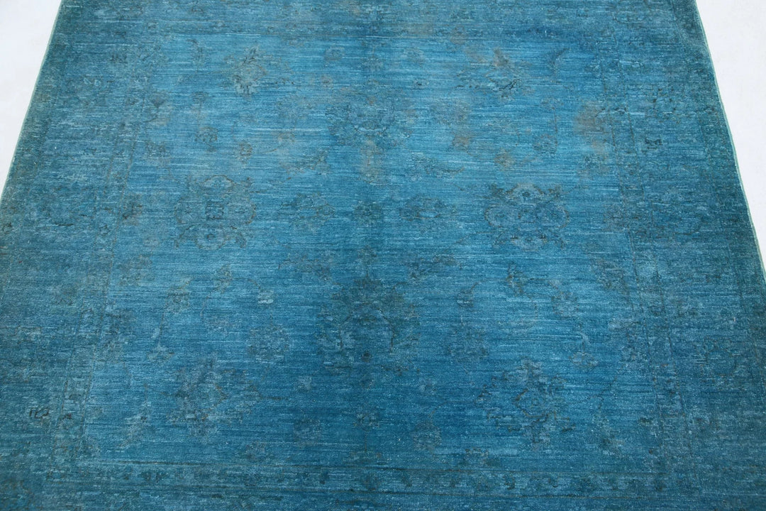 Blue Afghan Overdye Rug 5' 0" x 5' 2" Hand-Knotted | No. AT28995