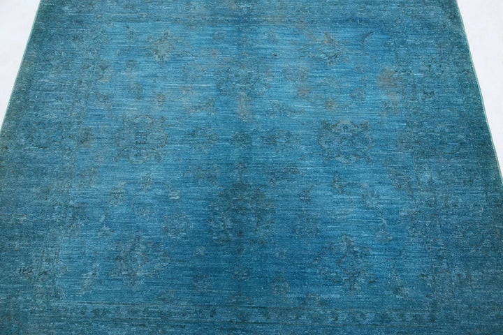 Blue Afghan Overdye Rug 5' 0" x 5' 2" Hand-Knotted | No. AT28995