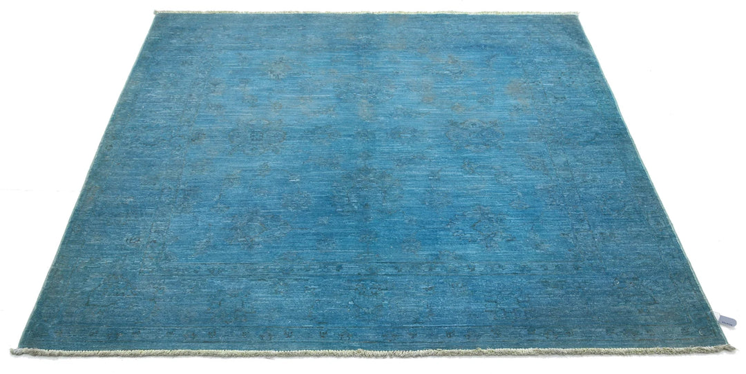Blue Afghan Overdye Rug 5' 0" x 5' 2" Hand-Knotted | No. AT28995