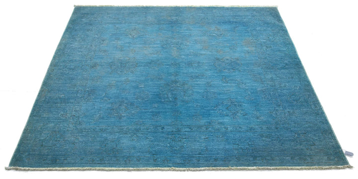 Blue Afghan Overdye Rug 5' 0" x 5' 2" Hand-Knotted | No. AT28995