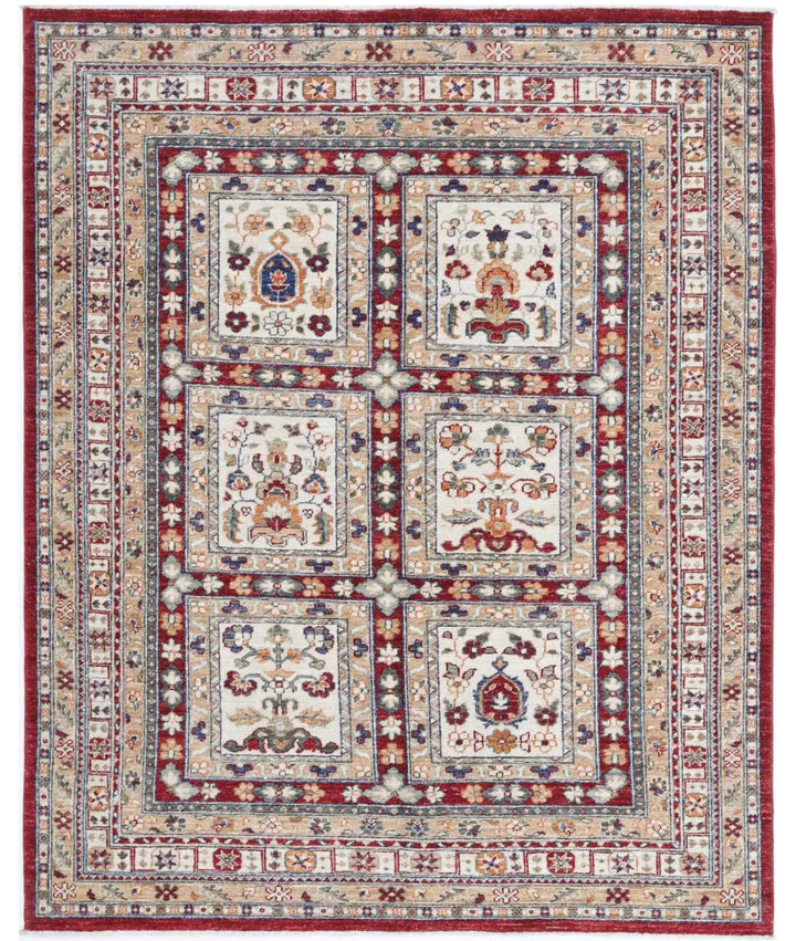 Afghan Bakhtiari Rug 4' 11" x 6' 1" Hand-Knotted | No. AT29068
