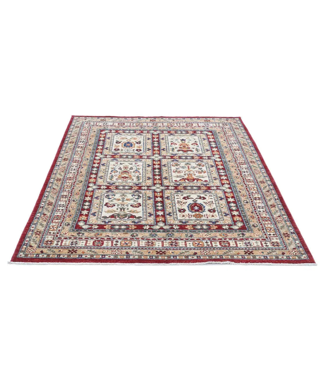 Afghan Bakhtiari Rug 4' 11" x 6' 1" Hand-Knotted | No. AT29068