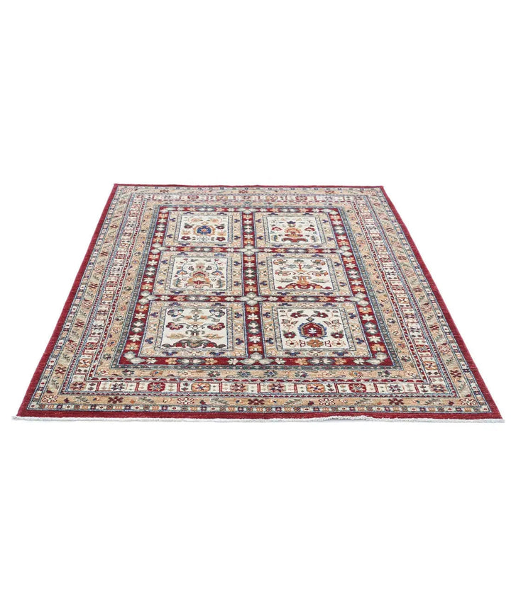 Afghan Bakhtiari Rug 4' 11" x 6' 1" Hand-Knotted | No. AT29068