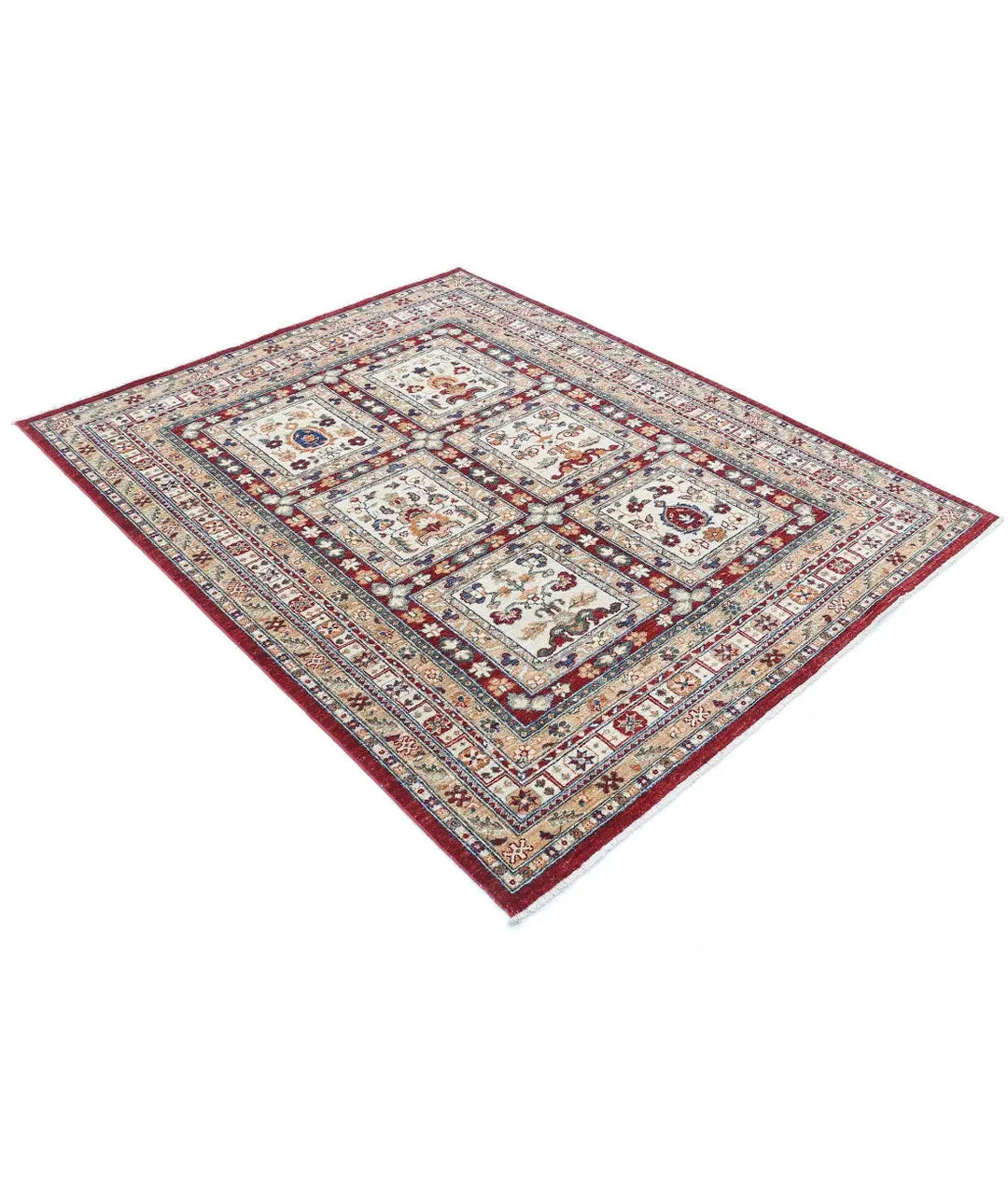 Afghan Bakhtiari Rug 4' 11" x 6' 1" Hand-Knotted | No. AT29068