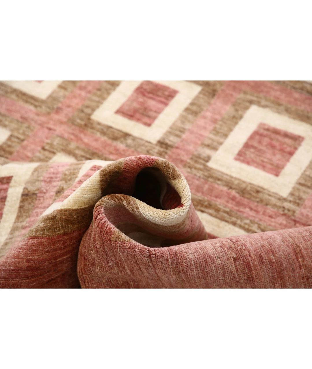 Beige Afghan Modcar Rug 6' 1" x 8' 6" Hand-Knotted | No. AT29115