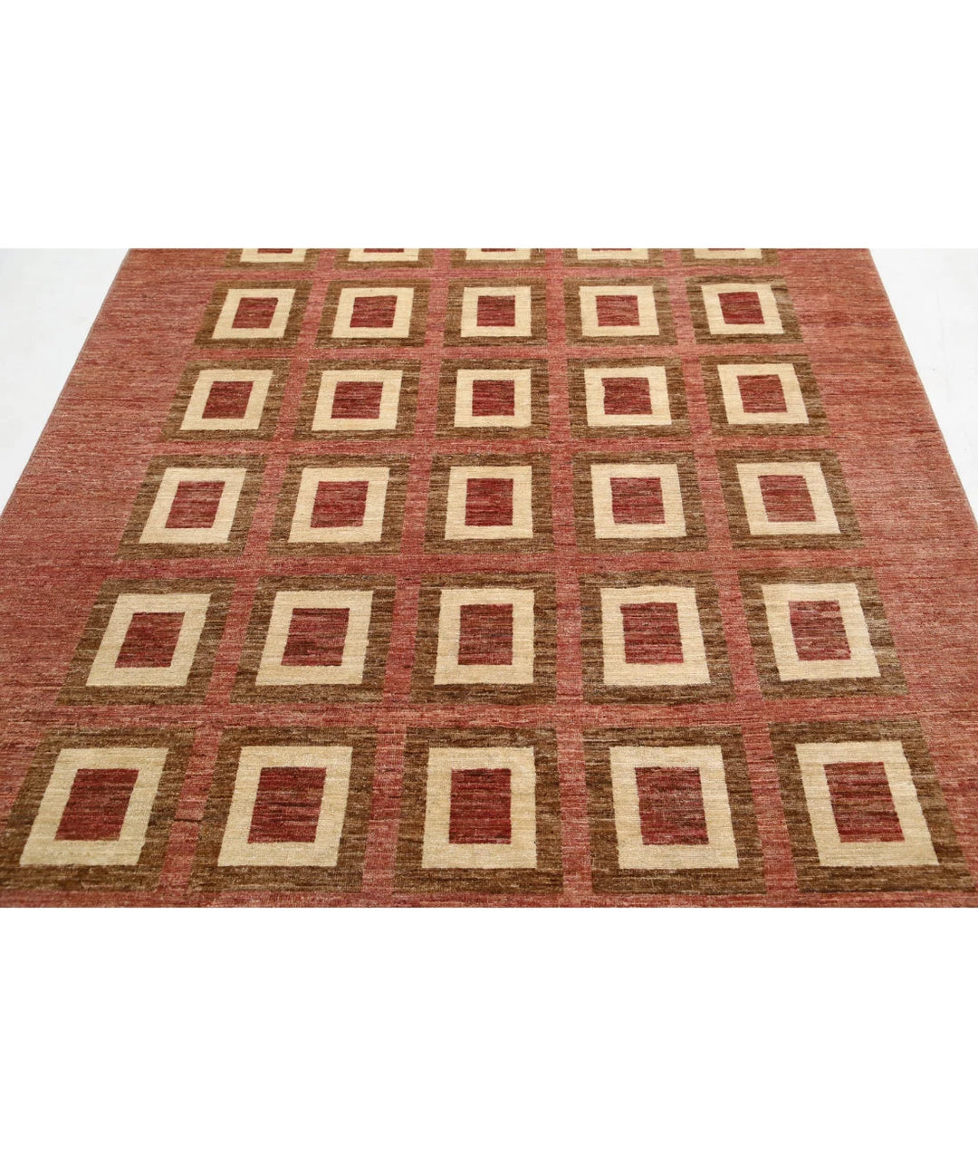 Beige Afghan Modcar Rug 6' 1" x 8' 6" Hand-Knotted | No. AT29115