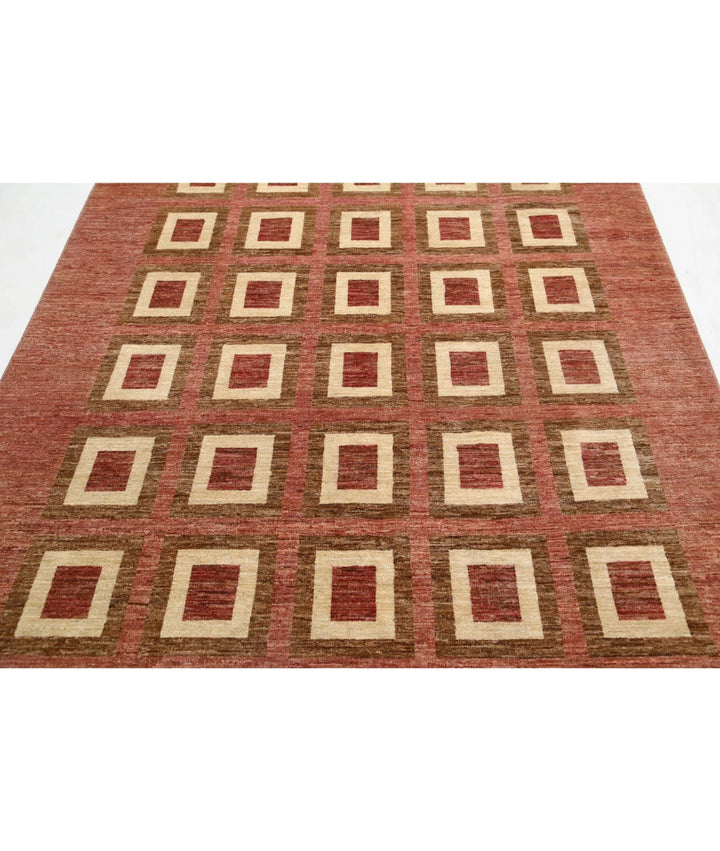 Beige Afghan Modcar Rug 6' 1" x 8' 6" Hand-Knotted | No. AT29115