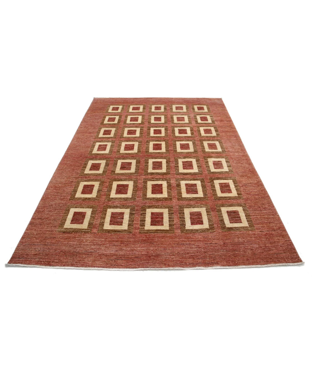 Beige Afghan Modcar Rug 6' 1" x 8' 6" Hand-Knotted | No. AT29115