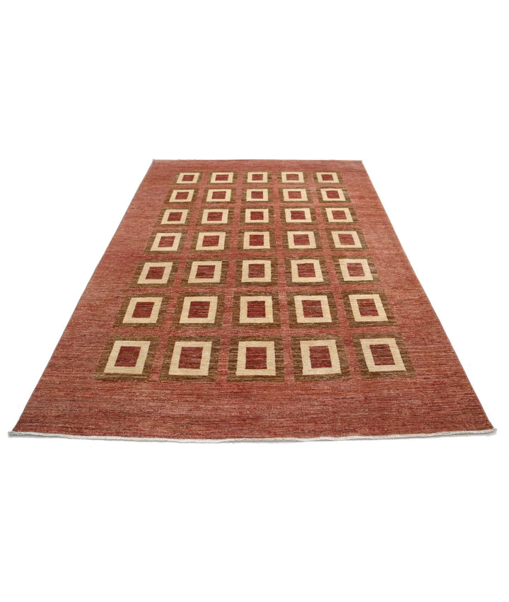 Beige Afghan Modcar Rug 6' 1" x 8' 6" Hand-Knotted | No. AT29115